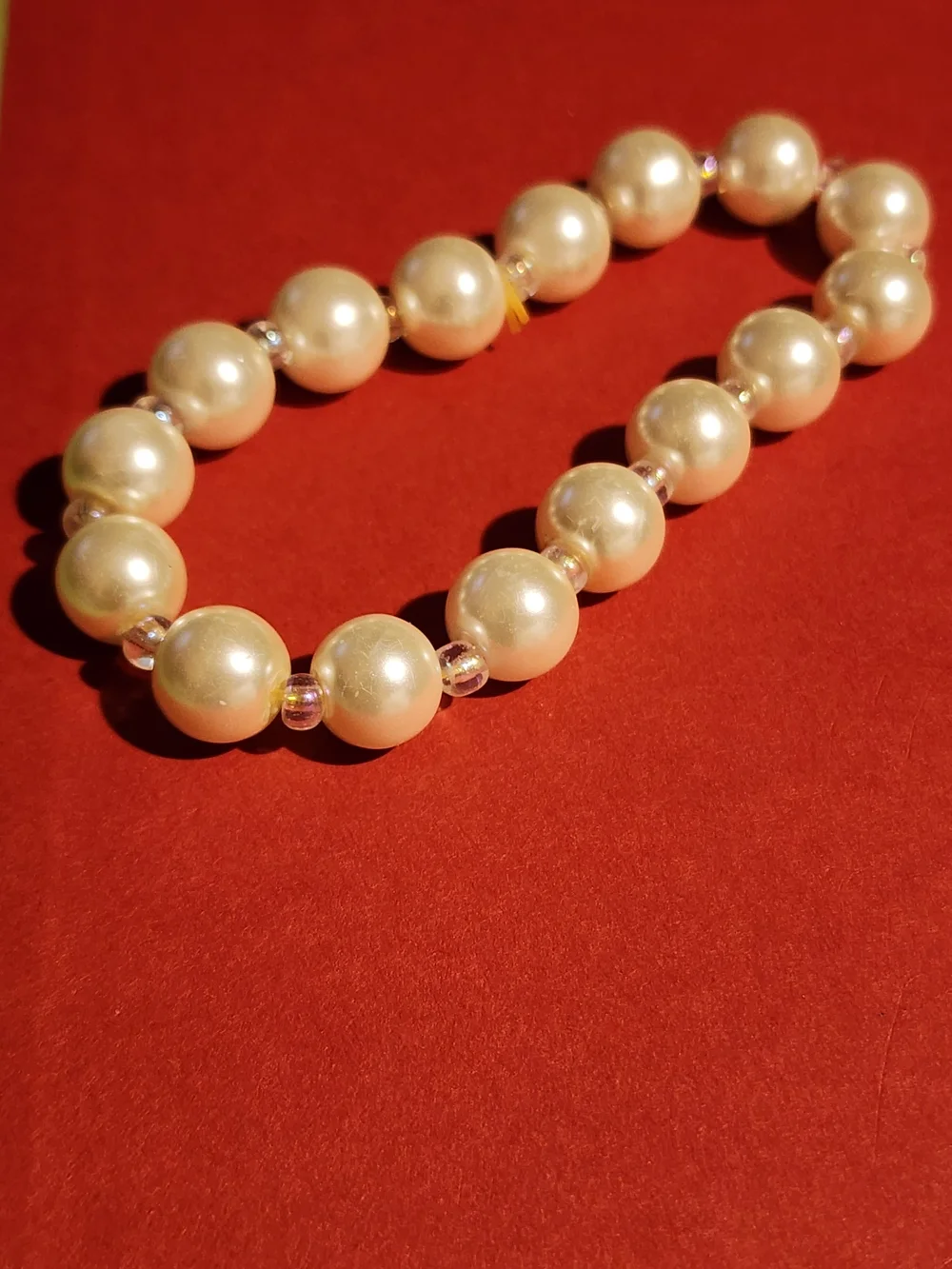 Elegant Faux Pearl Beaded Stretch Bracelet With Clear Spacer Beads
